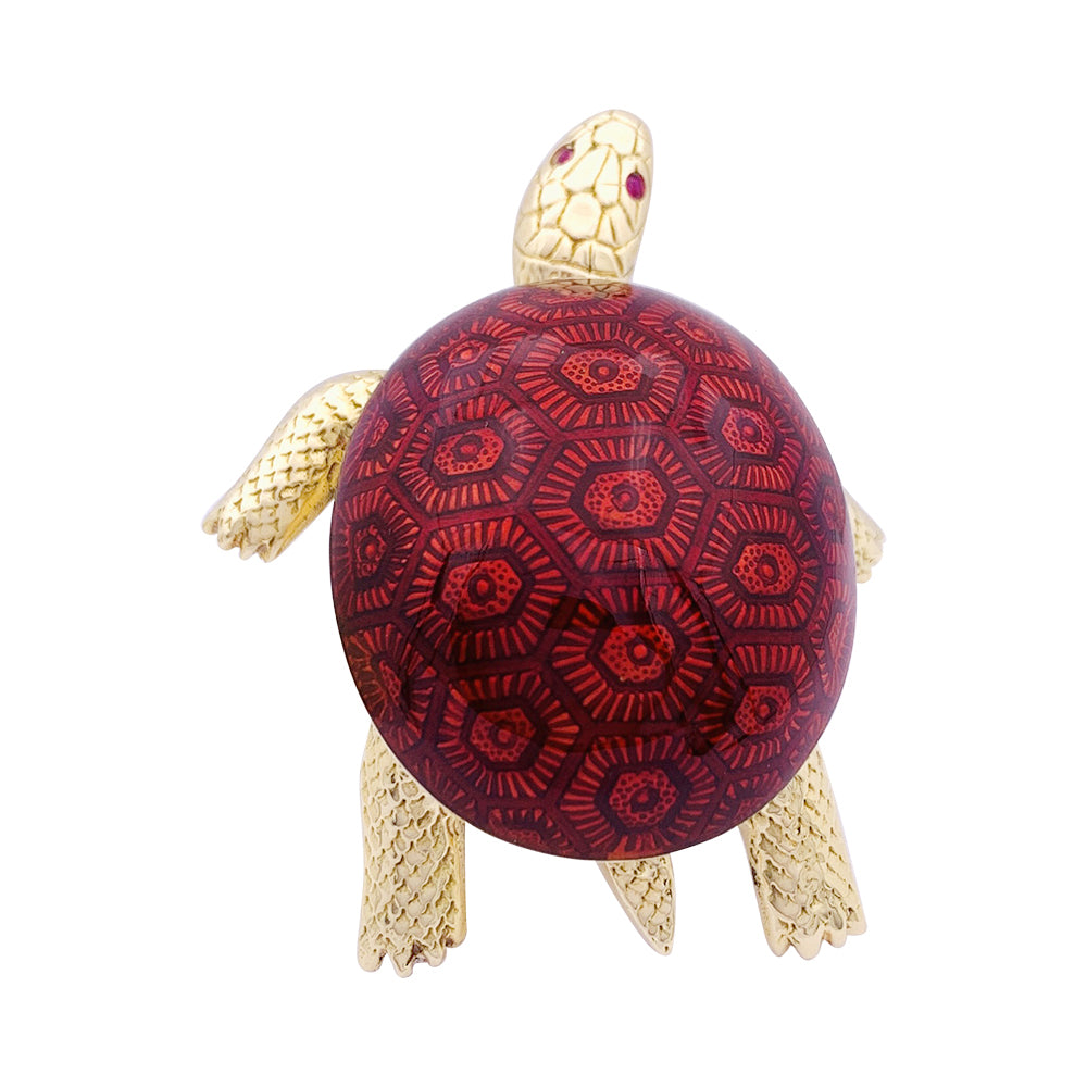 Boucheron brooch, "Turtle", yellow gold, enamel, ruby.