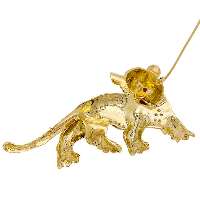 Sanz brooch, "Tiger", yellow gold, diamonds, rubies, enamel.