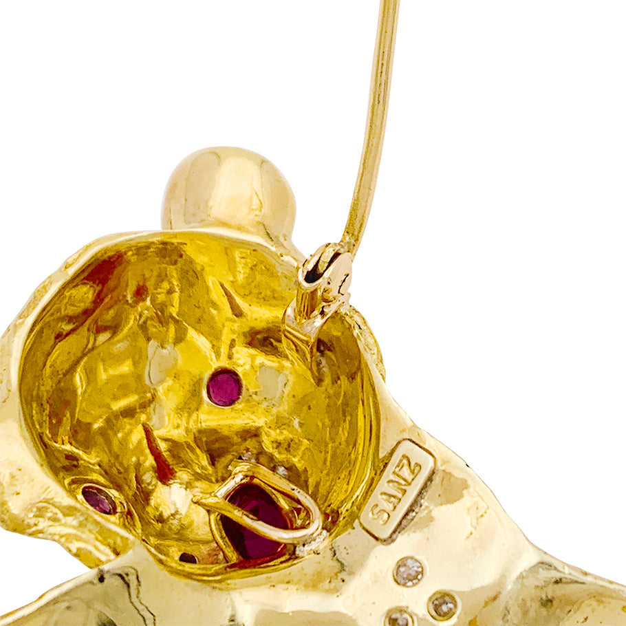 Sanz brooch, "Tiger", yellow gold, diamonds, rubies, enamel.