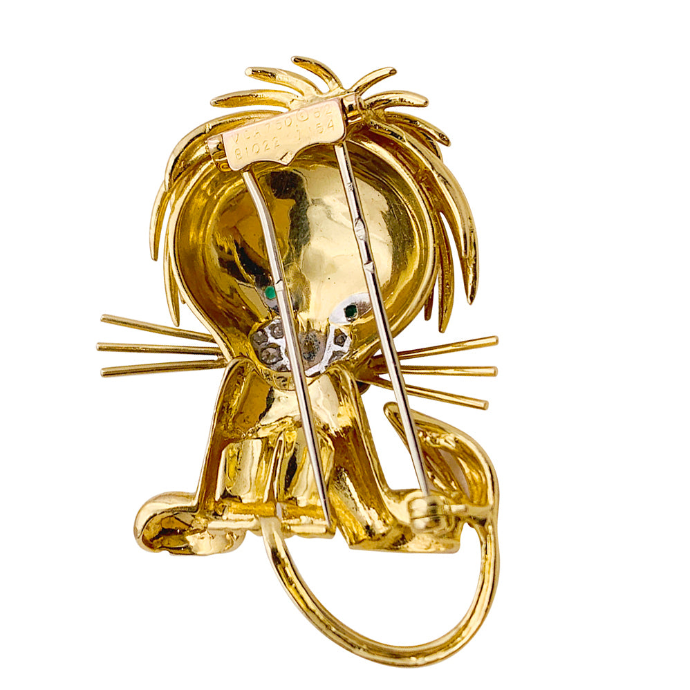 Vintage Van Cleef & Arpels clip, "Lion Ebouriffé", platinum, yellow gold, diamonds, emeralds.