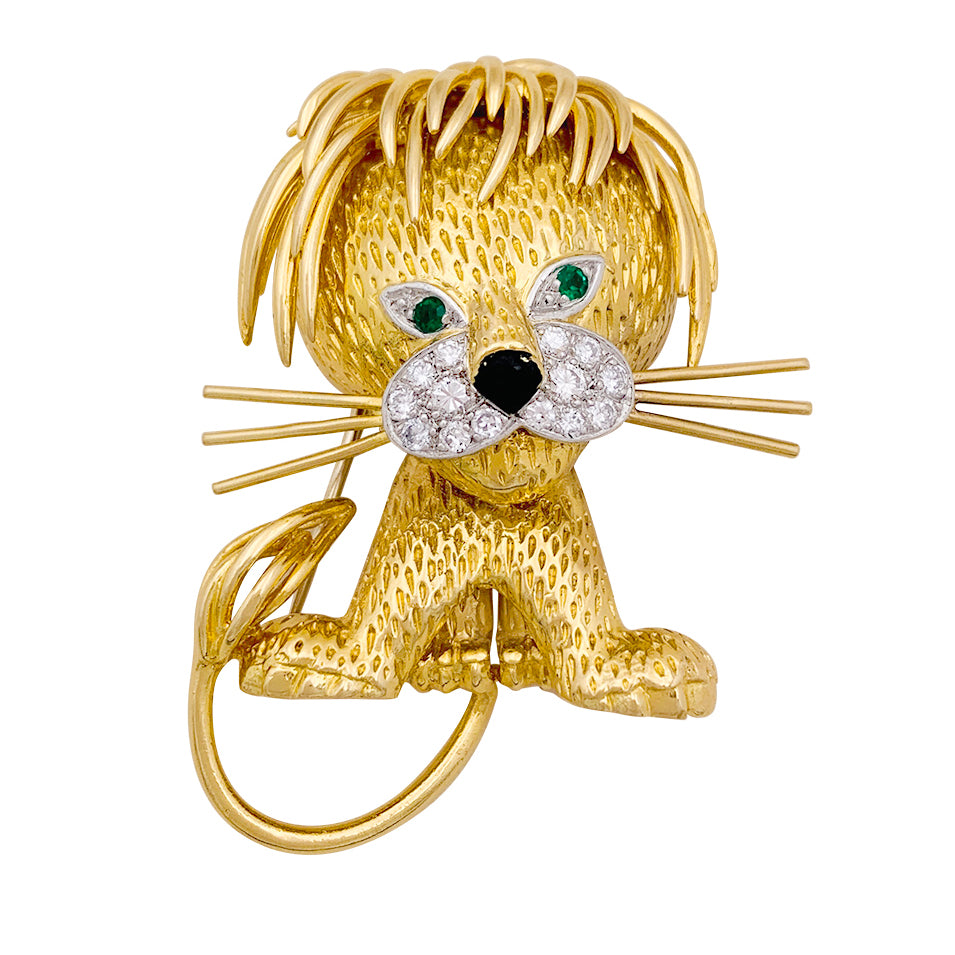 Vintage Van Cleef & Arpels clip, "Lion Ebouriffé", platinum, yellow gold, diamonds, emeralds.