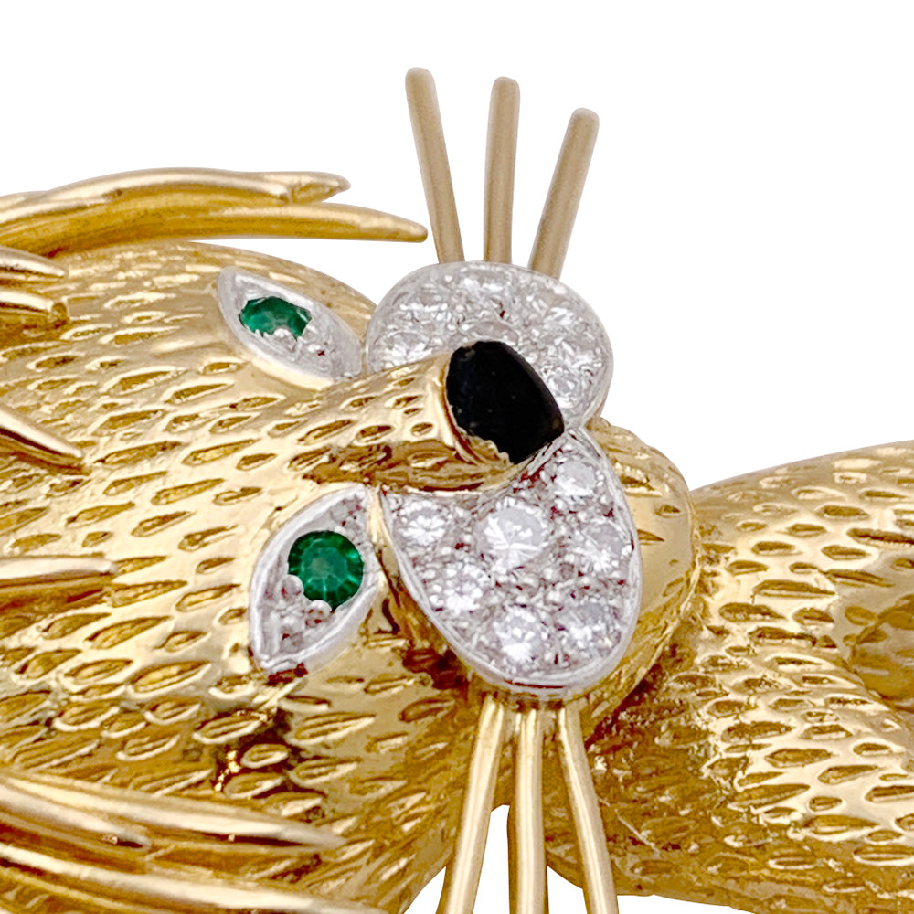 Vintage Van Cleef & Arpels clip, "Lion Ebouriffé", platinum, yellow gold, diamonds, emeralds.