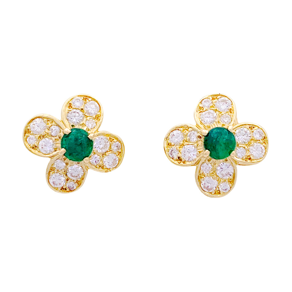 Clips Van Cleef & Arpels, "Fleurette", en or jaune, diamants et émeraudes.