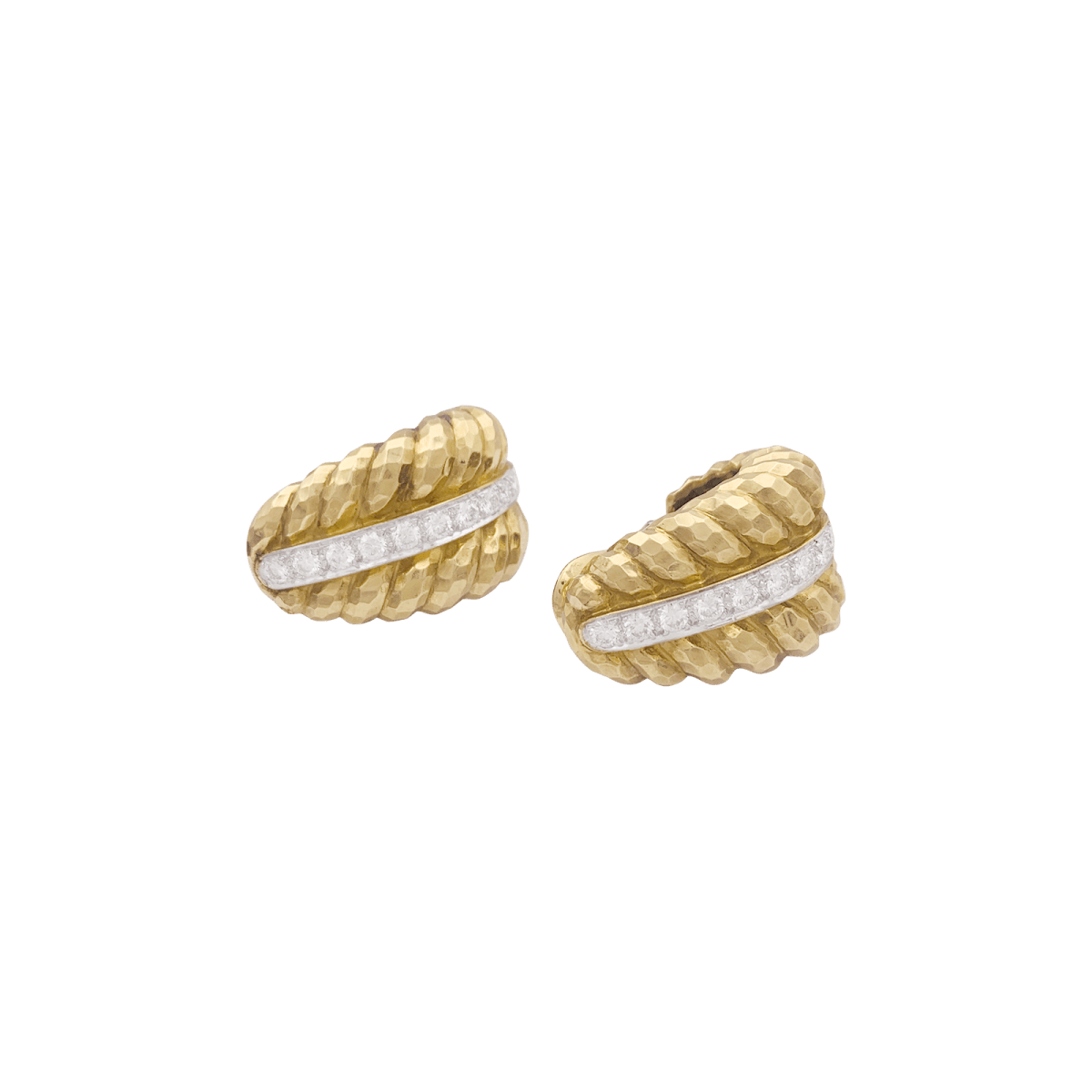 Clips vintage David Webb, platine, or jaune, diamants. - Maison Eloe