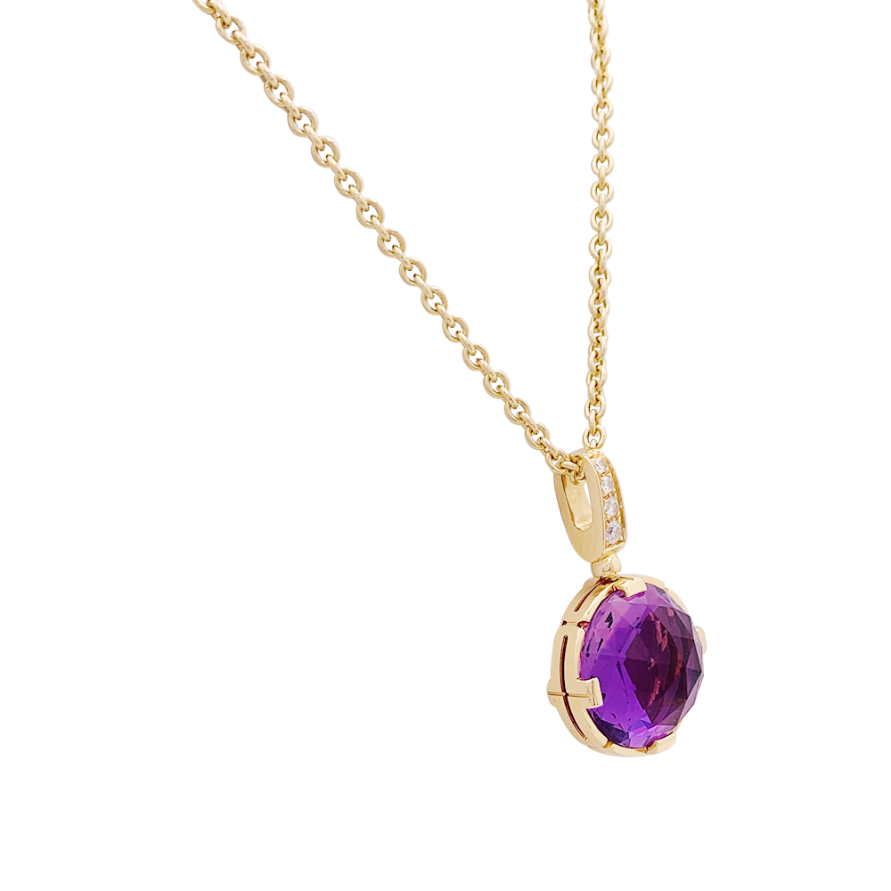 Collier Bulgari, "Parentesi Cocktail", or rose, améthyste, diamants.