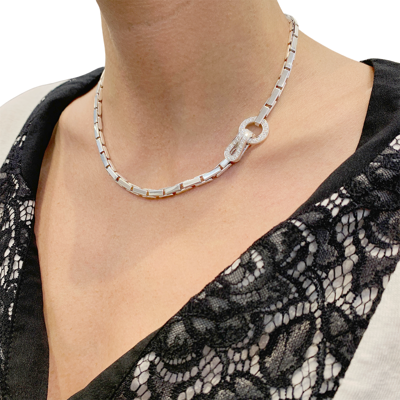 Cartier "Agrafe" necklace in white gold and diamonds.
