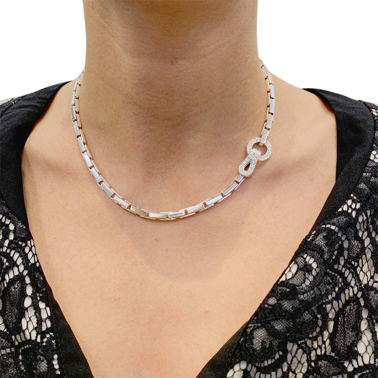 Cartier "Agrafe" necklace in white gold and diamonds.