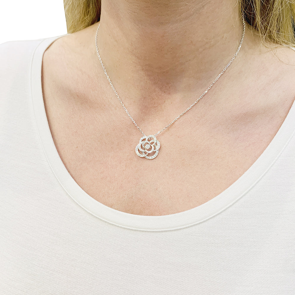 Chanel necklace, "Fil de Camélia", white gold, diamonds.