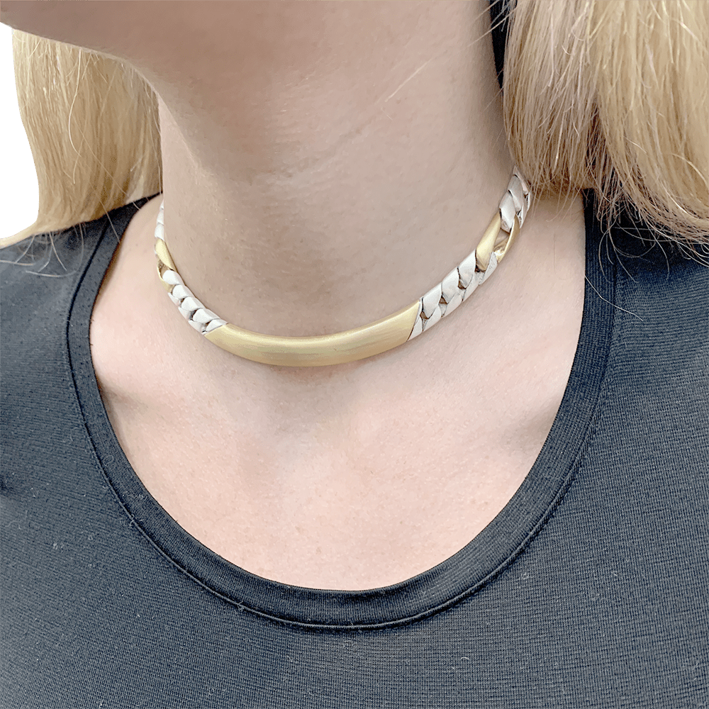 Collier Chaumet, "Gourmette", or jaune, argent. - Maison Eloe