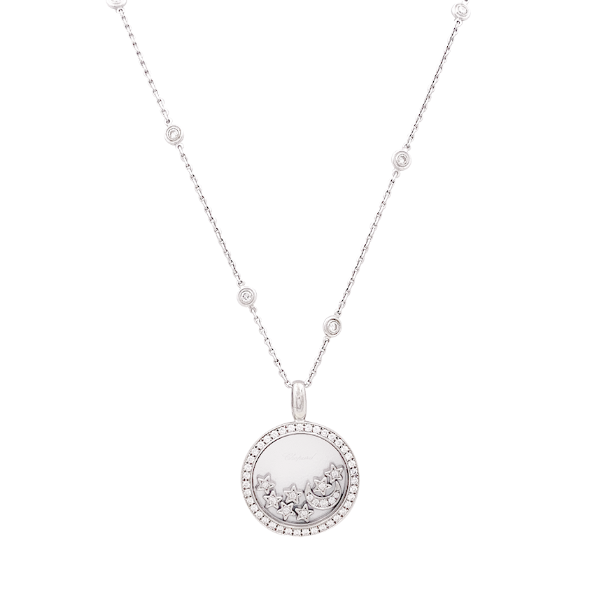 Collier Chopard "Happy Diamonds" or blanc, diamants.