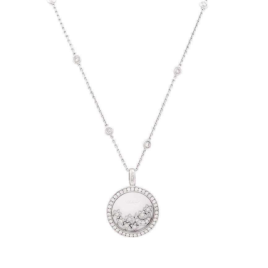 Collier Chopard "Happy Diamonds" or blanc, diamants. - Maison Eloe
