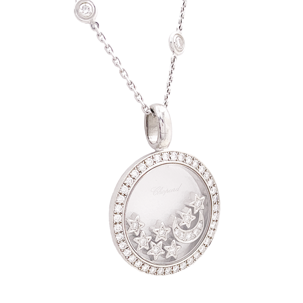 Collier Chopard "Happy Diamonds" or blanc, diamants.