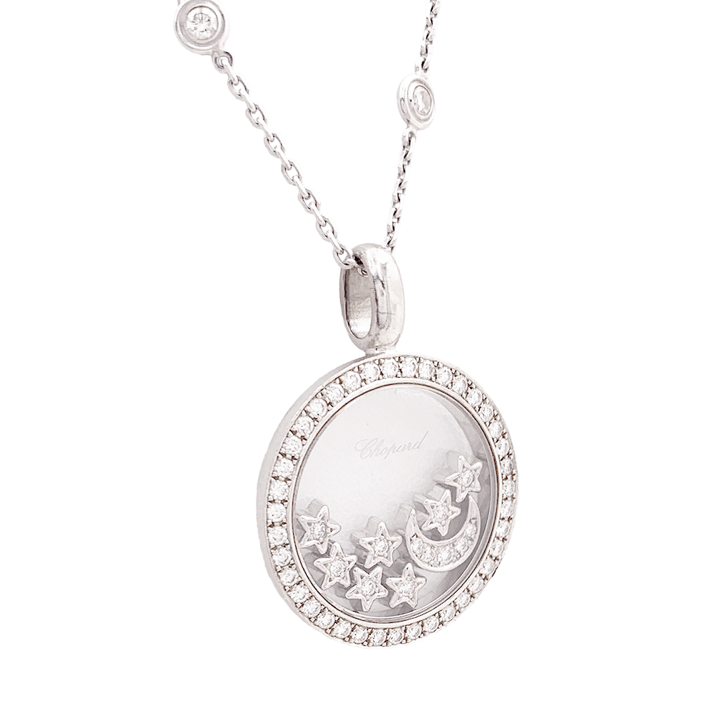 Collier Chopard "Happy Diamonds" or blanc, diamants. - Maison Eloe