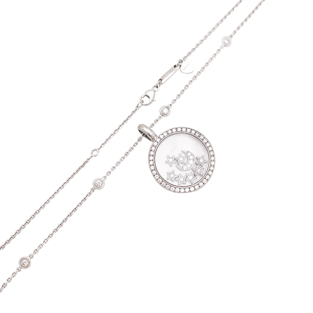 Collier Chopard "Happy Diamonds" or blanc, diamants. - Maison Eloe