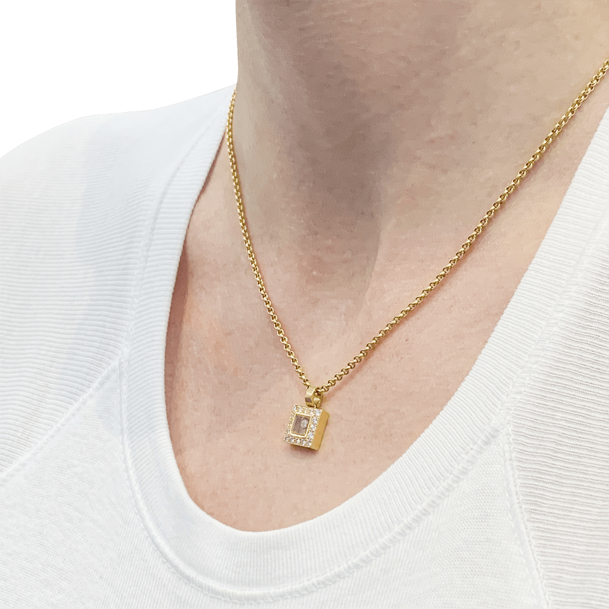 Collier Chopard, "Happy Square Diamond", or jaune, diamants. - Maison Eloe
