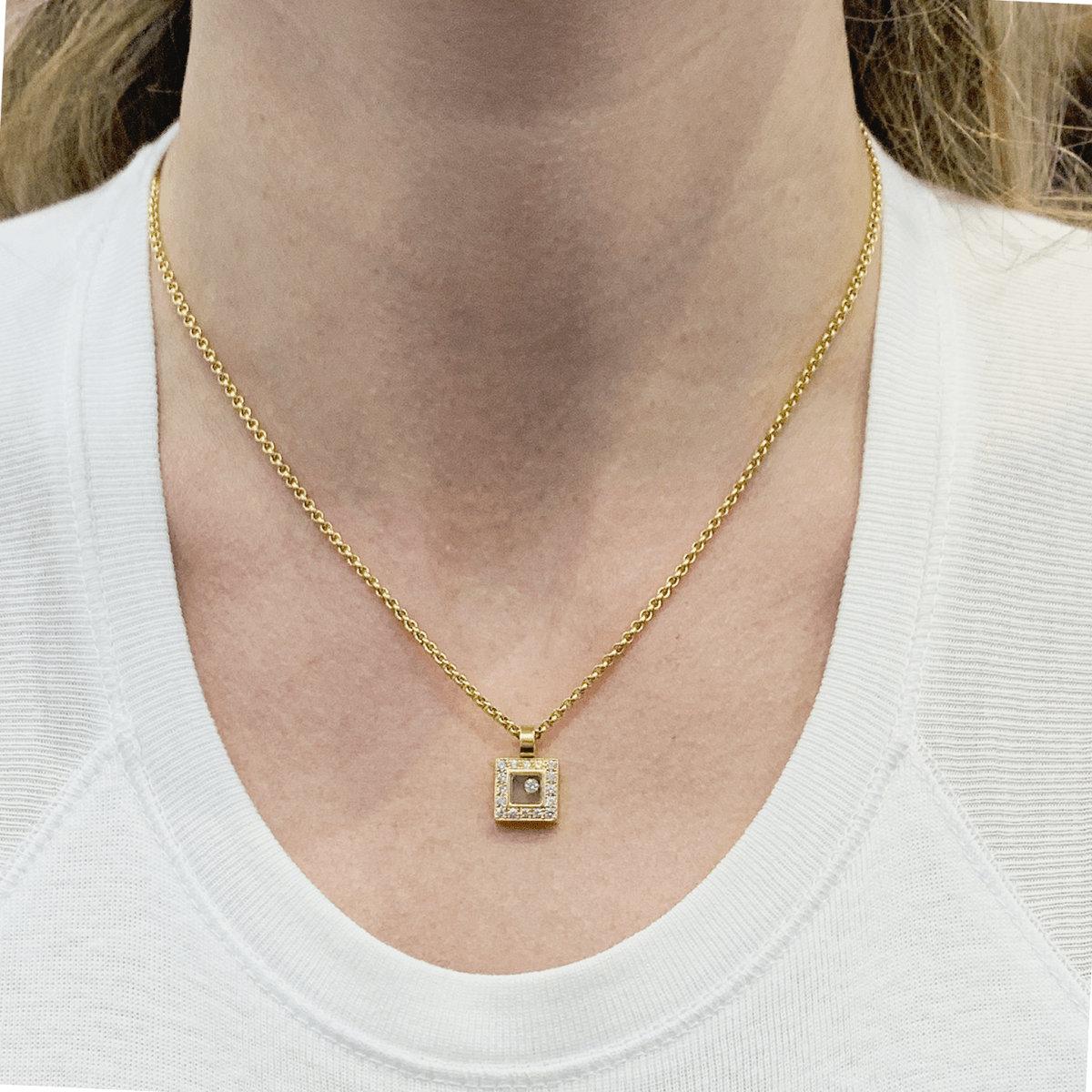 Collier Chopard, "Happy Square Diamond", or jaune, diamants. - Maison Eloe