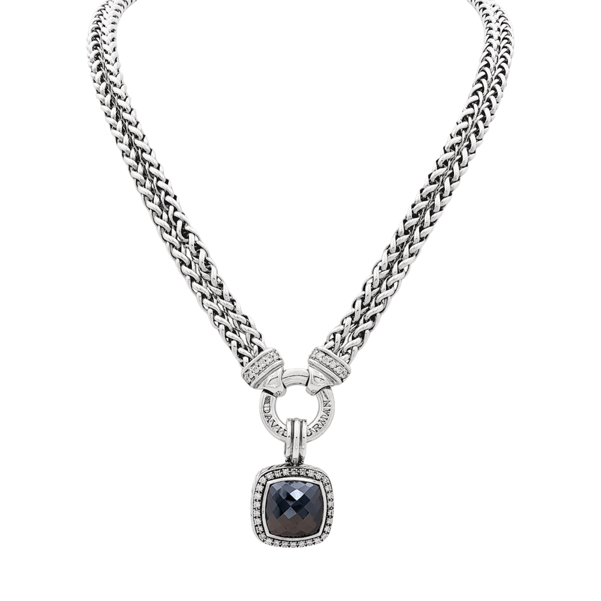 Collier David Yurman, "Grand Albion", argent, hématite, diamants. - Maison Eloe