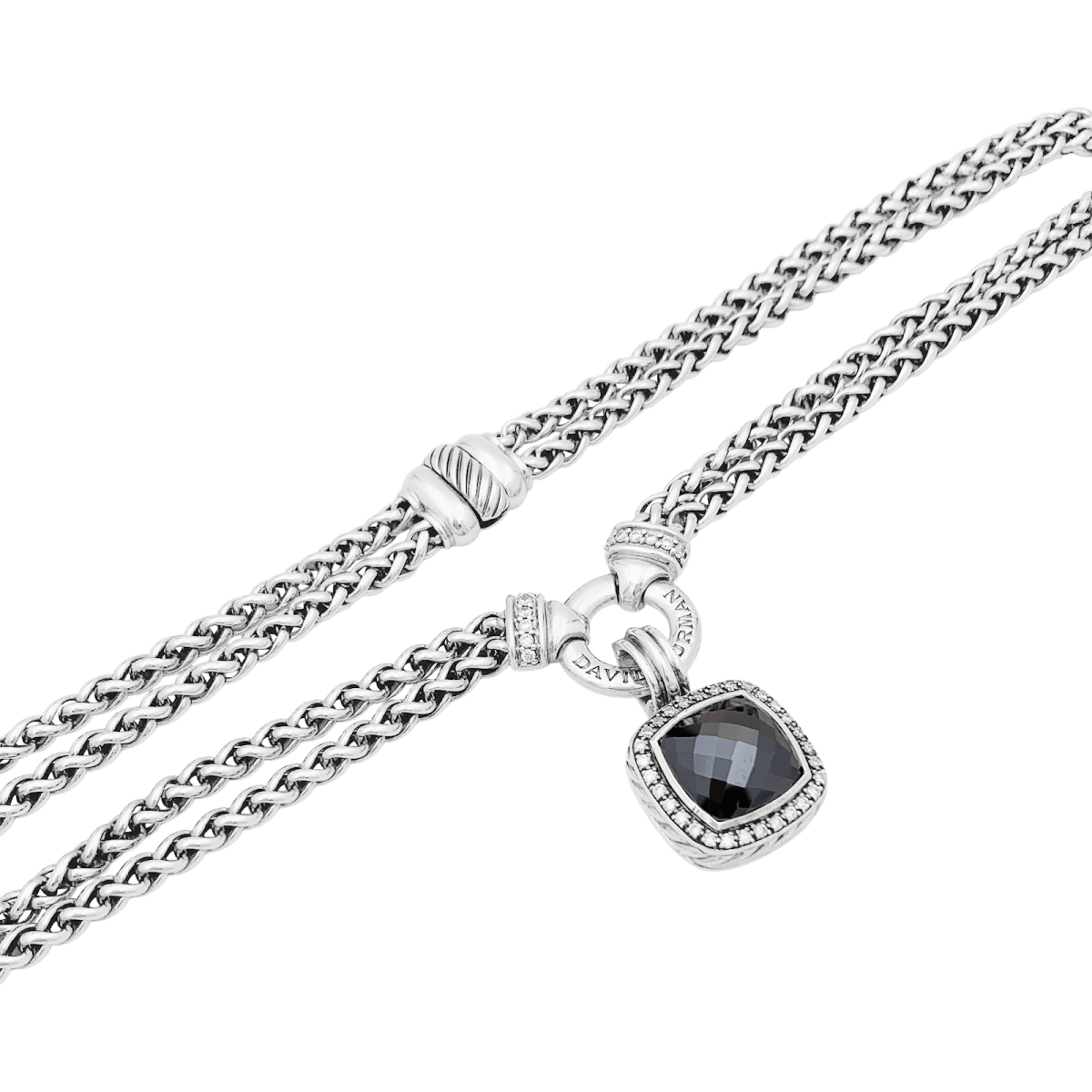 Collier David Yurman, "Grand Albion", argent, hématite, diamants. - Maison Eloe