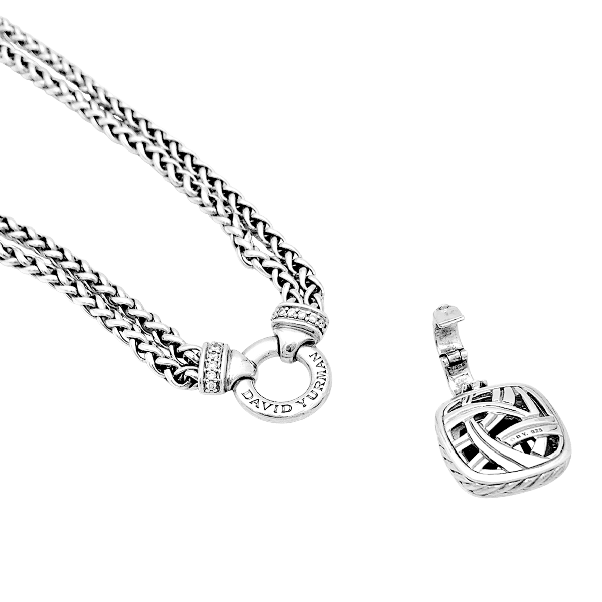Collier David Yurman, "Grand Albion", argent, hématite, diamants. - Maison Eloe