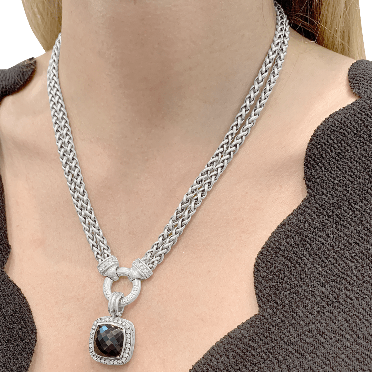Collier David Yurman, "Grand Albion", argent, hématite, diamants. - Maison Eloe
