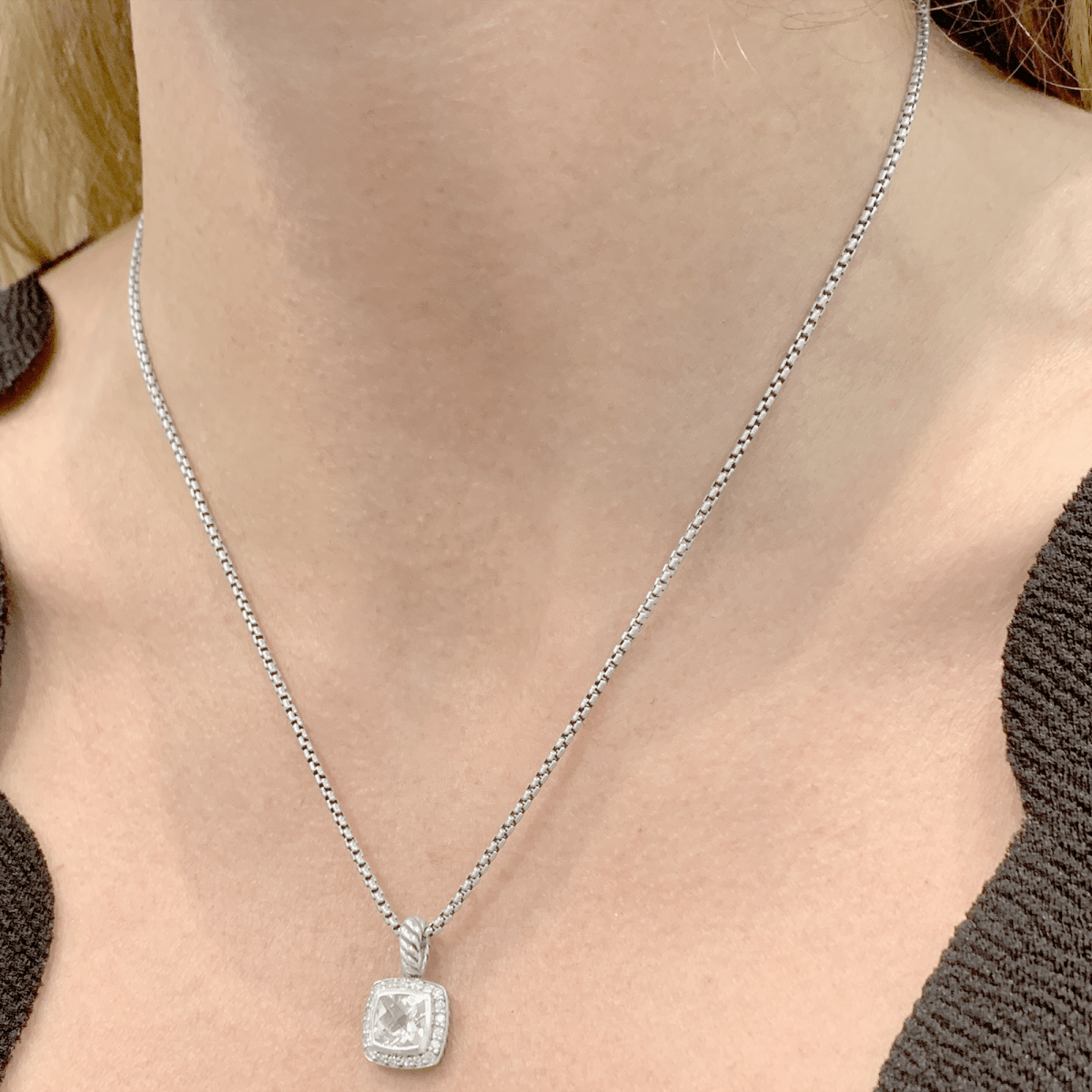 Collier David Yurman, "Petite Albion", argent, topaze blanche, diamants. - Maison Eloe