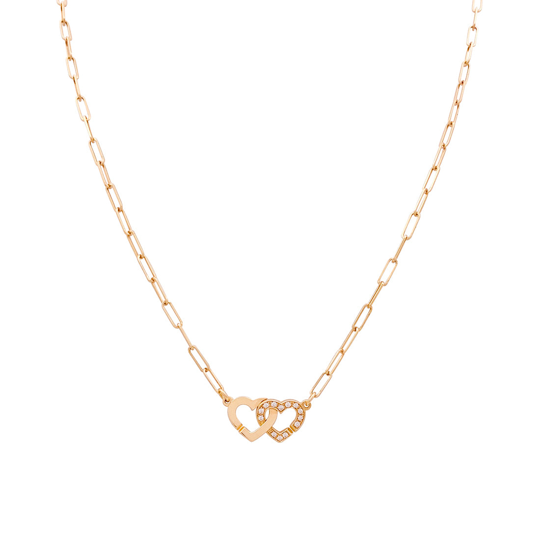 Collier Dinh Van "Double Coeur" or rose, diamants.