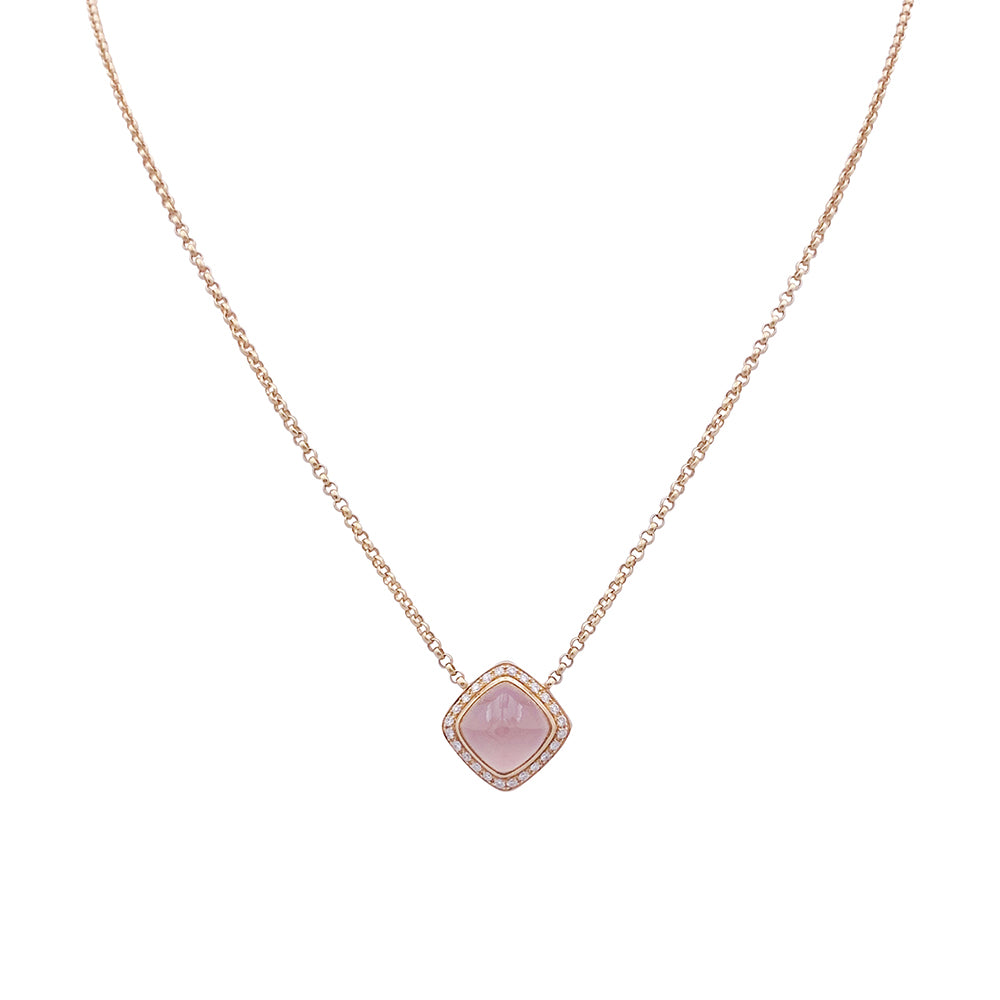 Collier Fred "Pain de sucre" or rose, quartz rose, diamants.