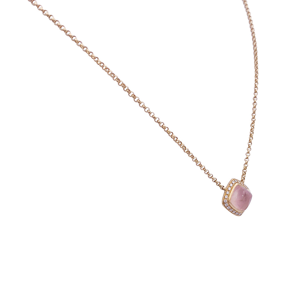 Collier Fred "Pain de sucre" or rose, quartz rose, diamants.