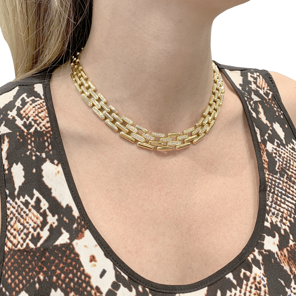 Collier Fred maillons articulés, or jaune, diamants. - Maison Eloe