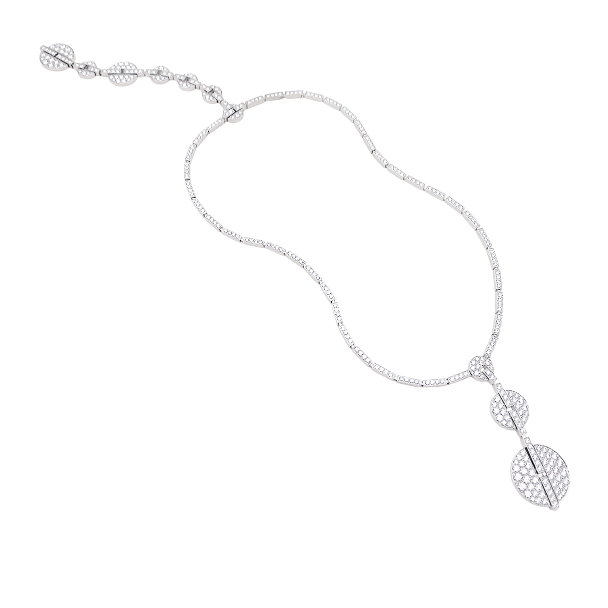 Cartier "Himalia" High Jewelry necklace in white gold and diamonds.