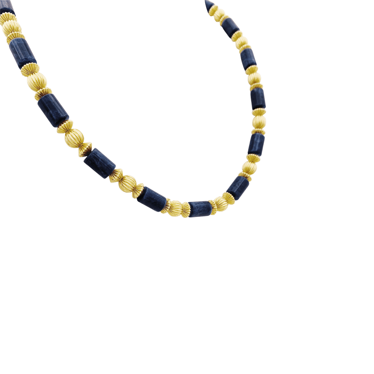 Collier Lalaounis, or jaune, sodalites. - Maison Eloe