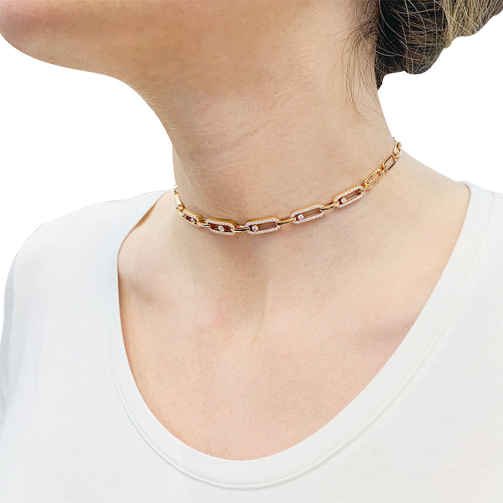 Collier Messika, “Choker Move Link Multi”, or rose, diamants.