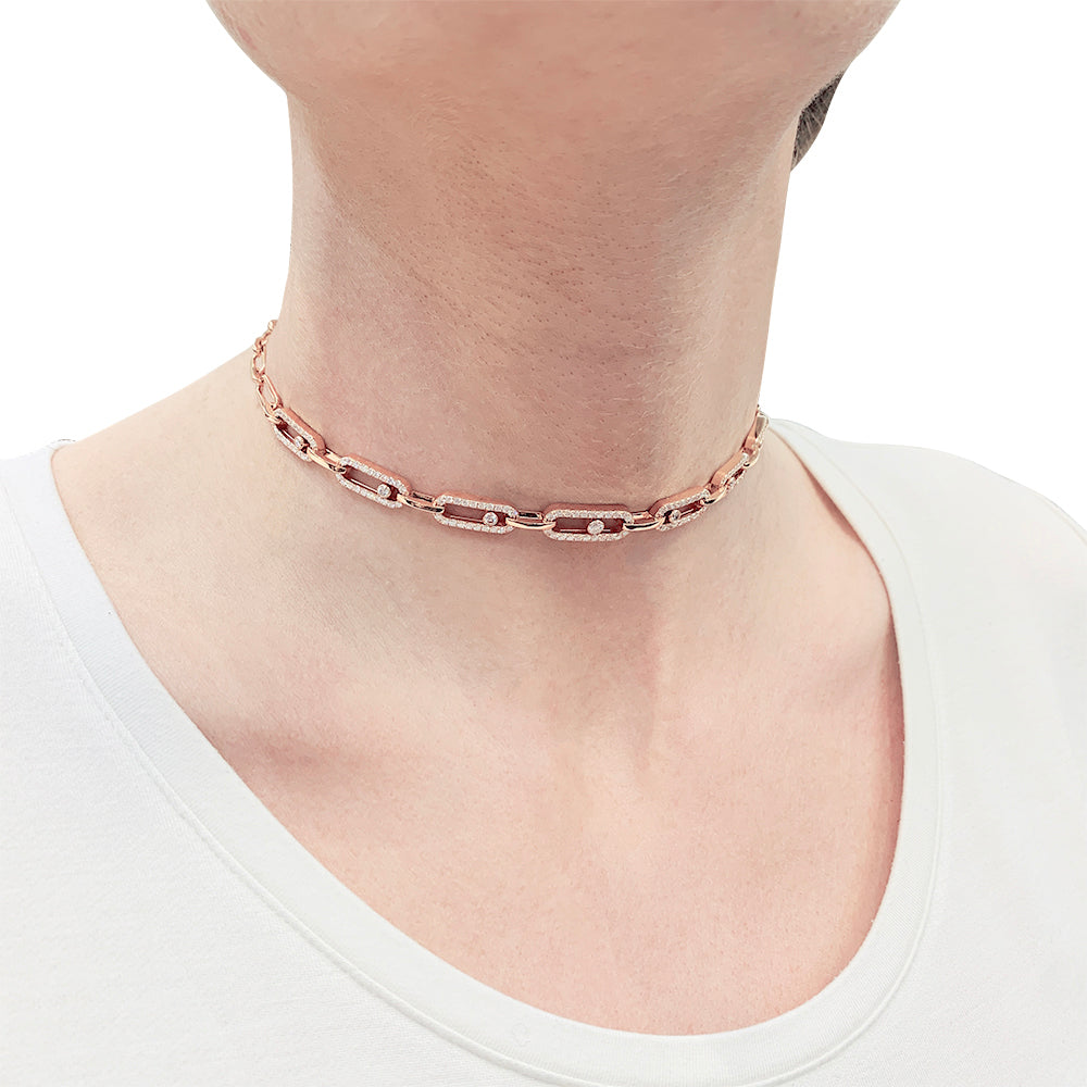 Messika necklace, “Choker Move Link Multi”, pink gold, diamonds.