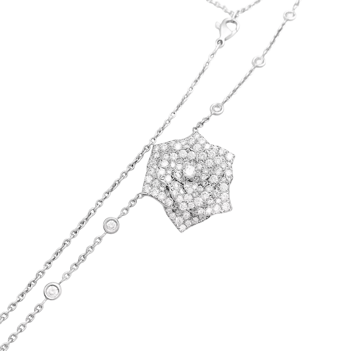 Collier Piaget "Rose" or blanc, diamants. - Maison Eloe