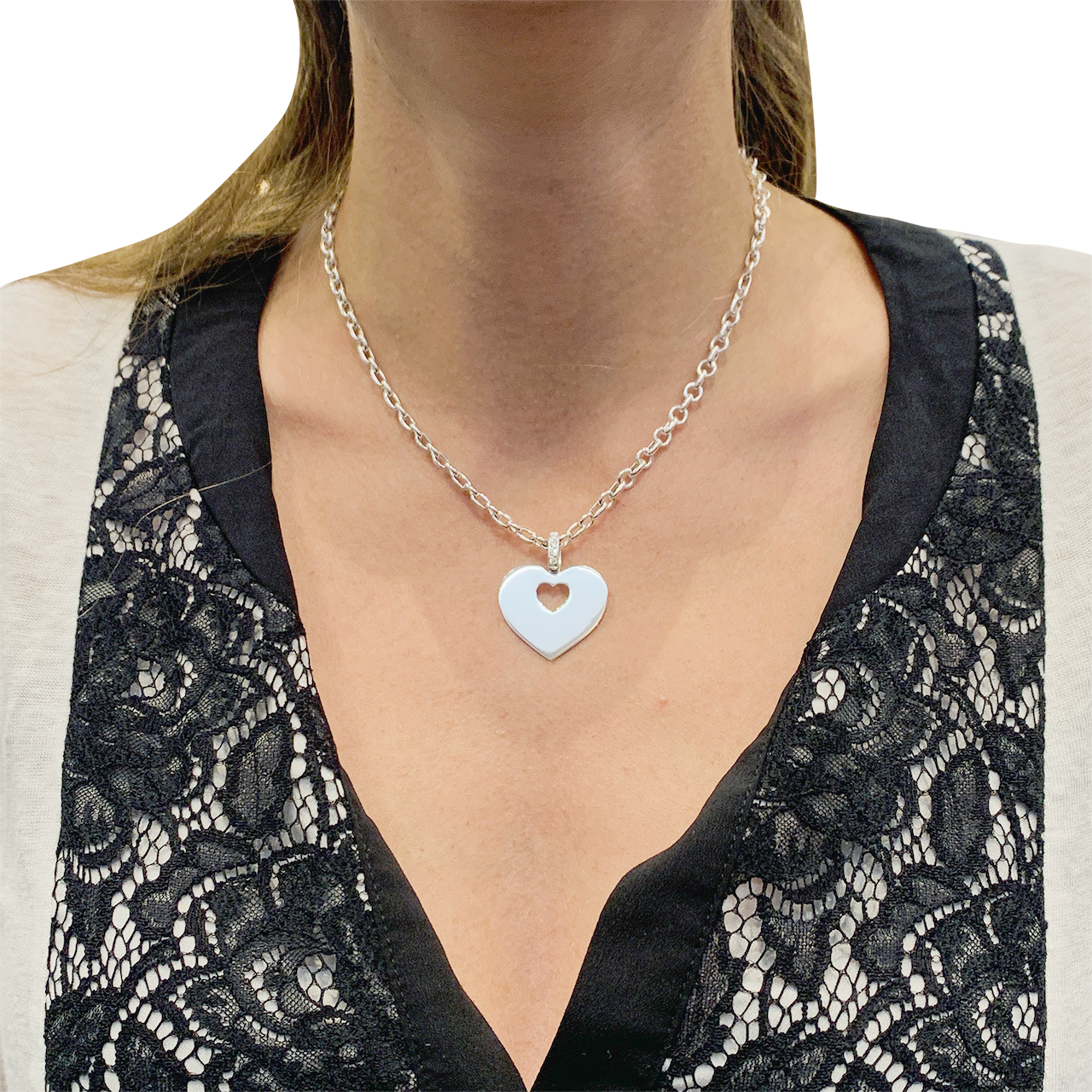 Poiray "Coeur Secret" necklace in white gold and diamonds.