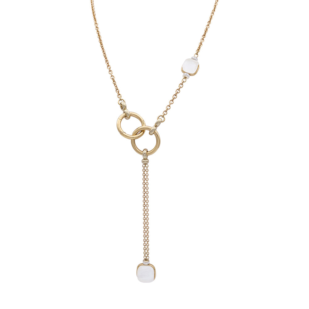 Pomellato necklace, "Nudo", rose gold, diamonds, white mother-of-pearl, white topaz.
