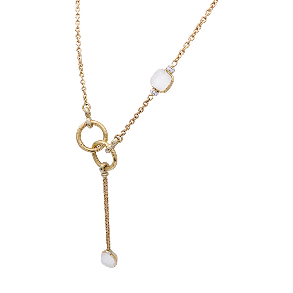 Pomellato necklace, "Nudo", rose gold, diamonds, white mother-of-pearl, white topaz.