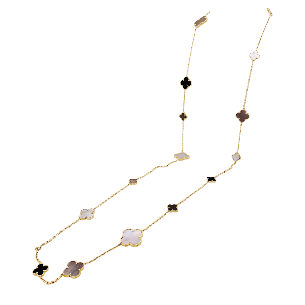 Collier Van Cleef & Arpels, "Magic Alhambra", or jaune, nacre et onyx. - Maison Eloe