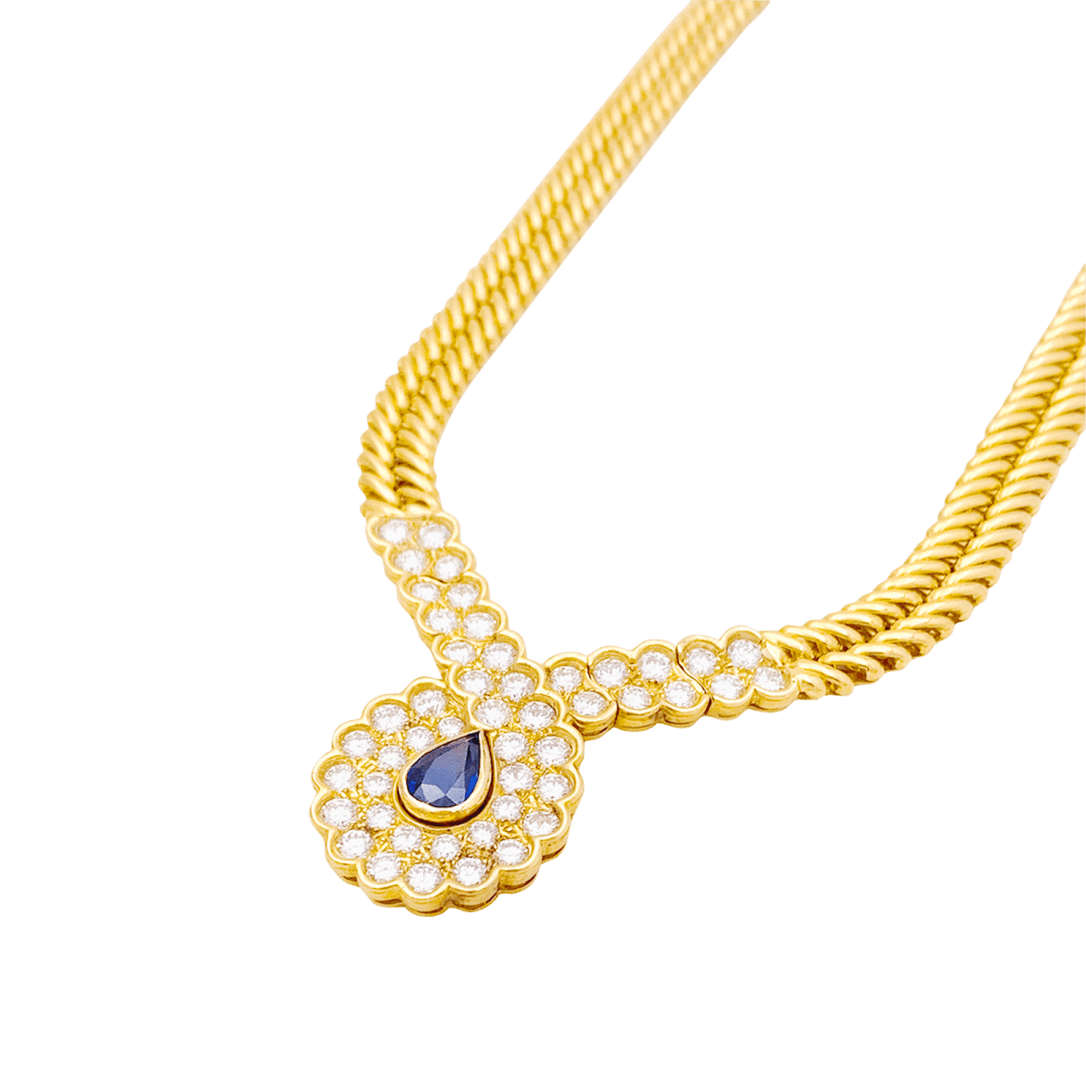 Collier Van Cleef & Arpels, or jaune, saphir, diamants. - Maison Eloe