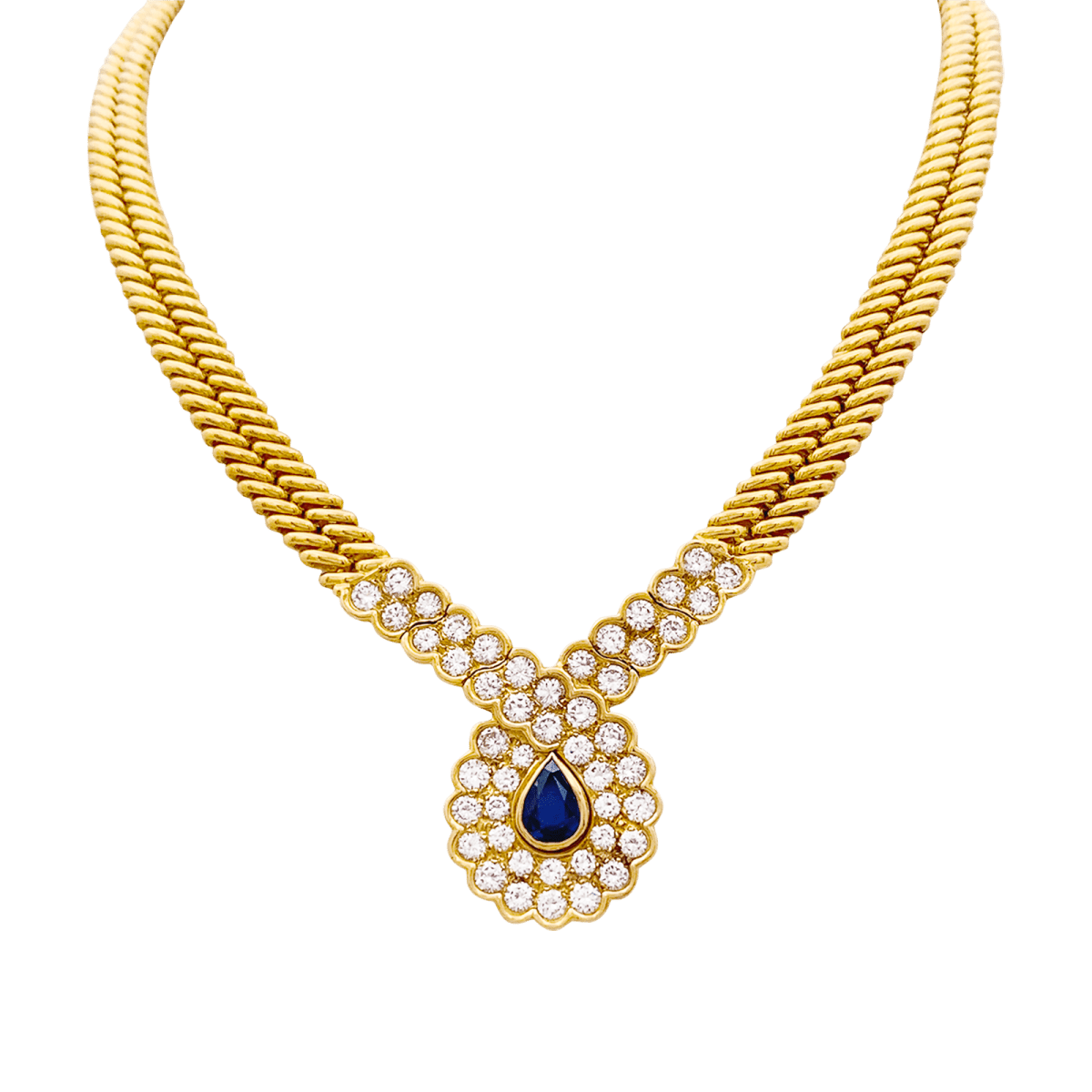 Collier Van Cleef & Arpels, or jaune, saphir, diamants. - Maison Eloe