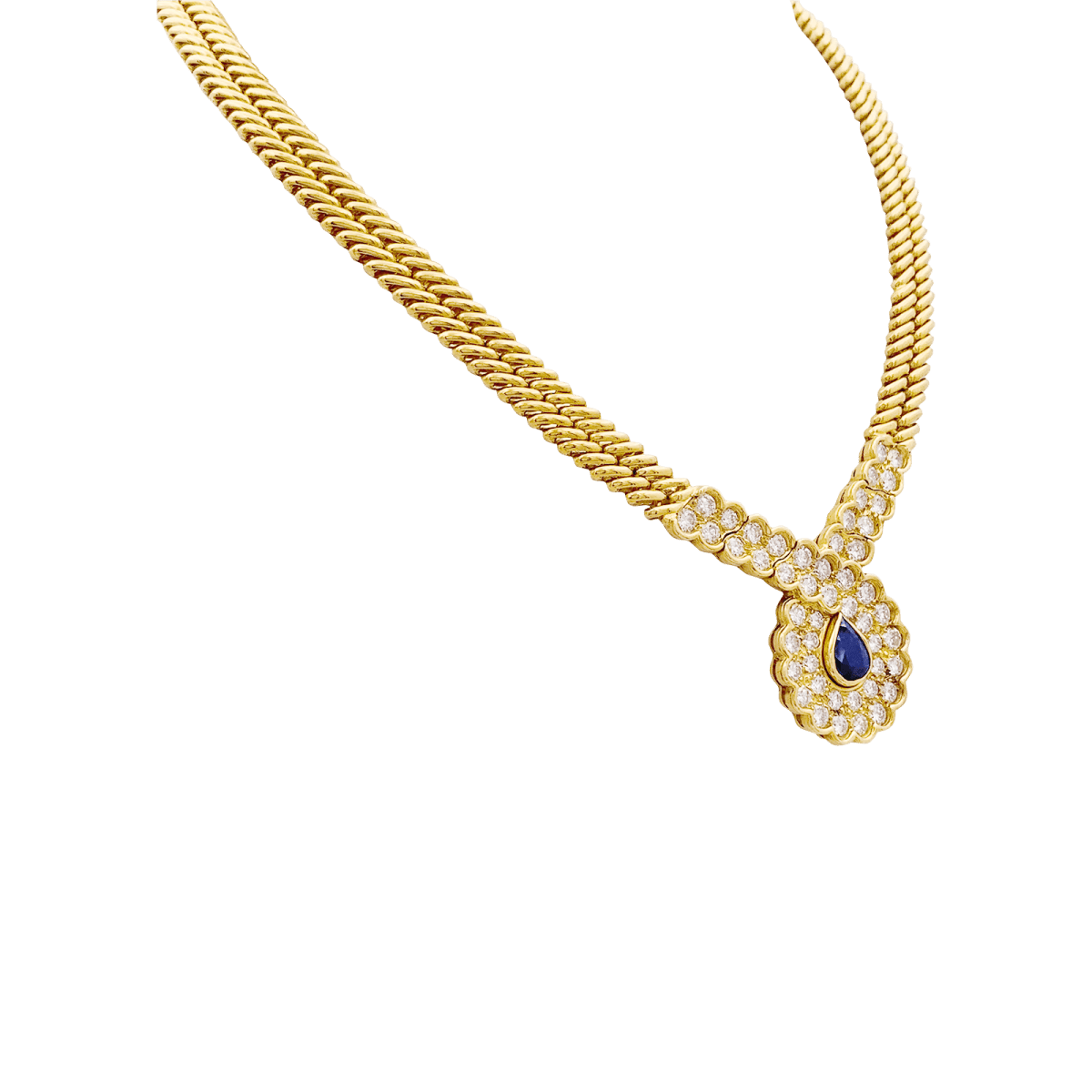 Collier Van Cleef & Arpels, or jaune, saphir, diamants. - Maison Eloe
