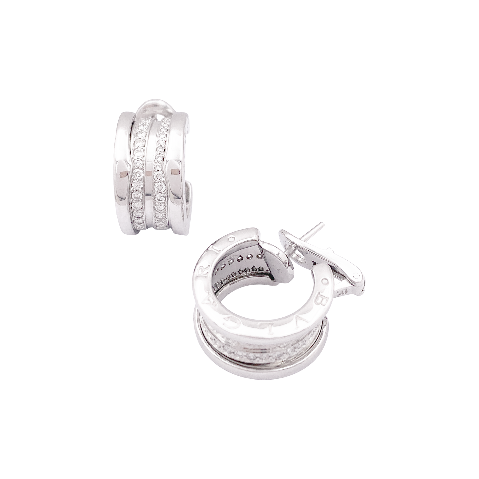 Bulgari "B.Zero1" white gold hoop earrings with diamonds.