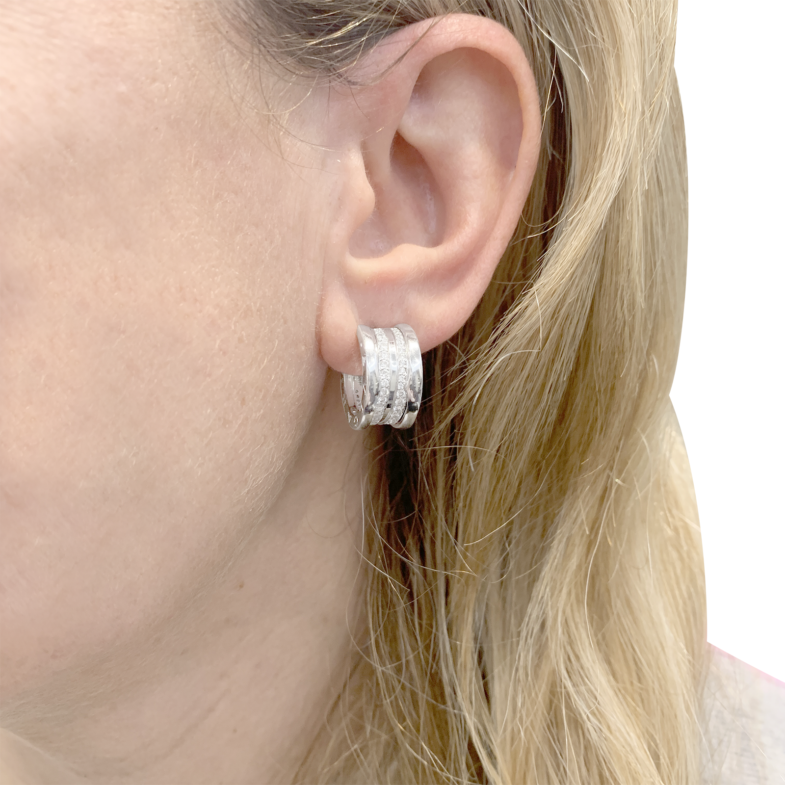 Bulgari "B.Zero1" white gold hoop earrings with diamonds.