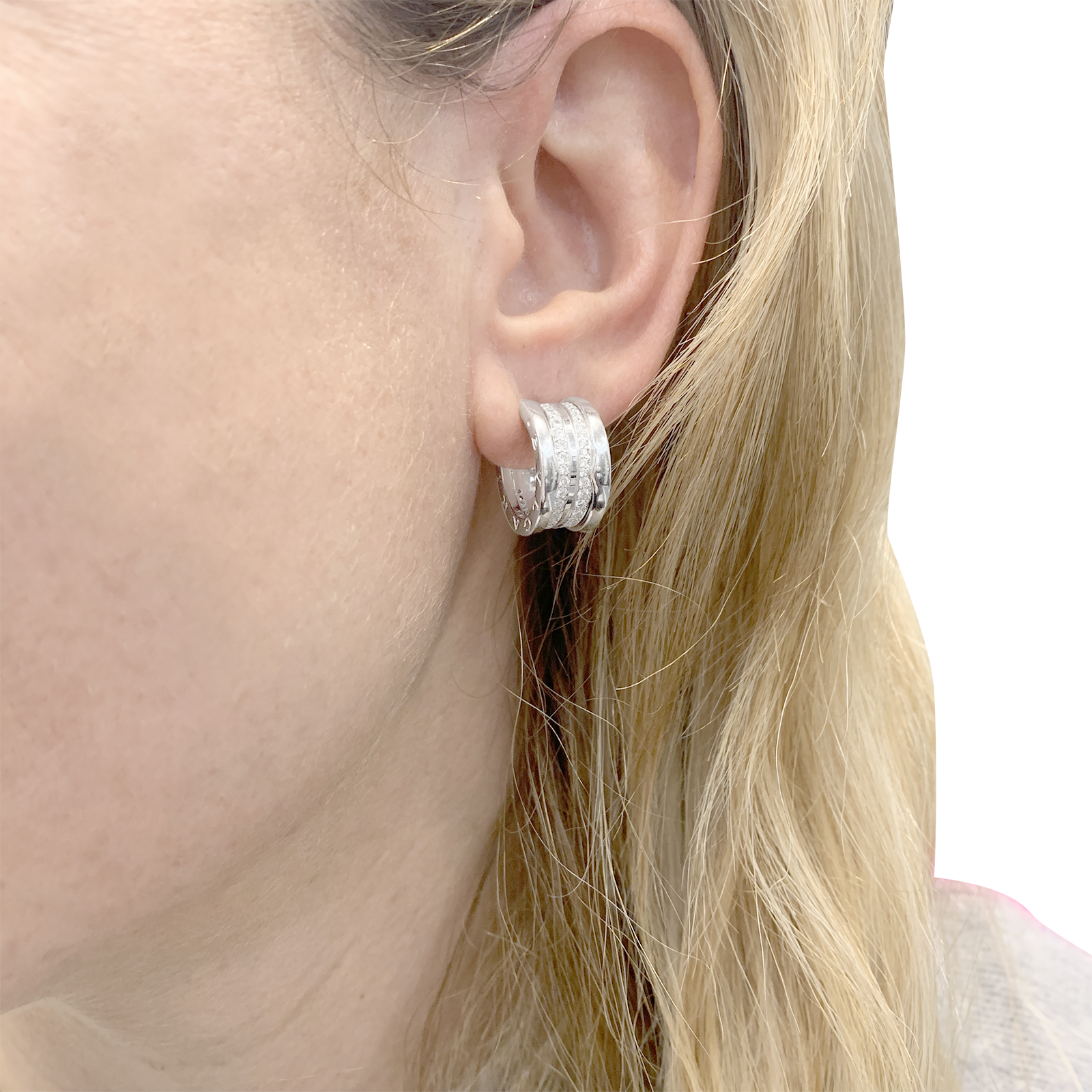 Bulgari "B.Zero1" white gold hoop earrings with diamonds.