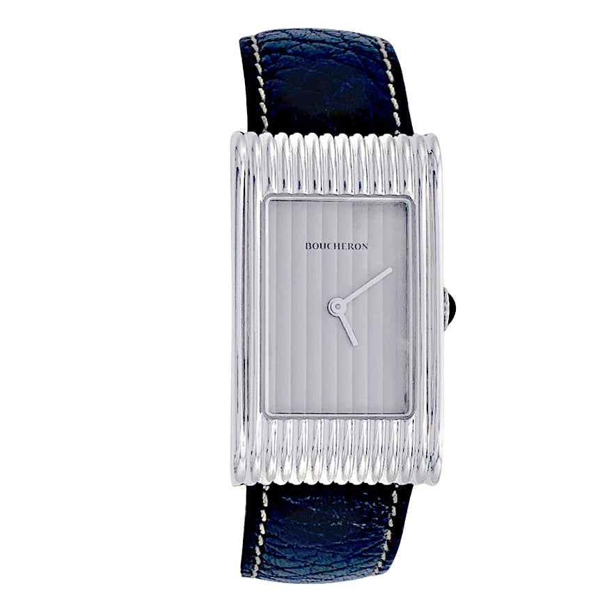 Montre Boucheron, "Reflet", acier, cuir.