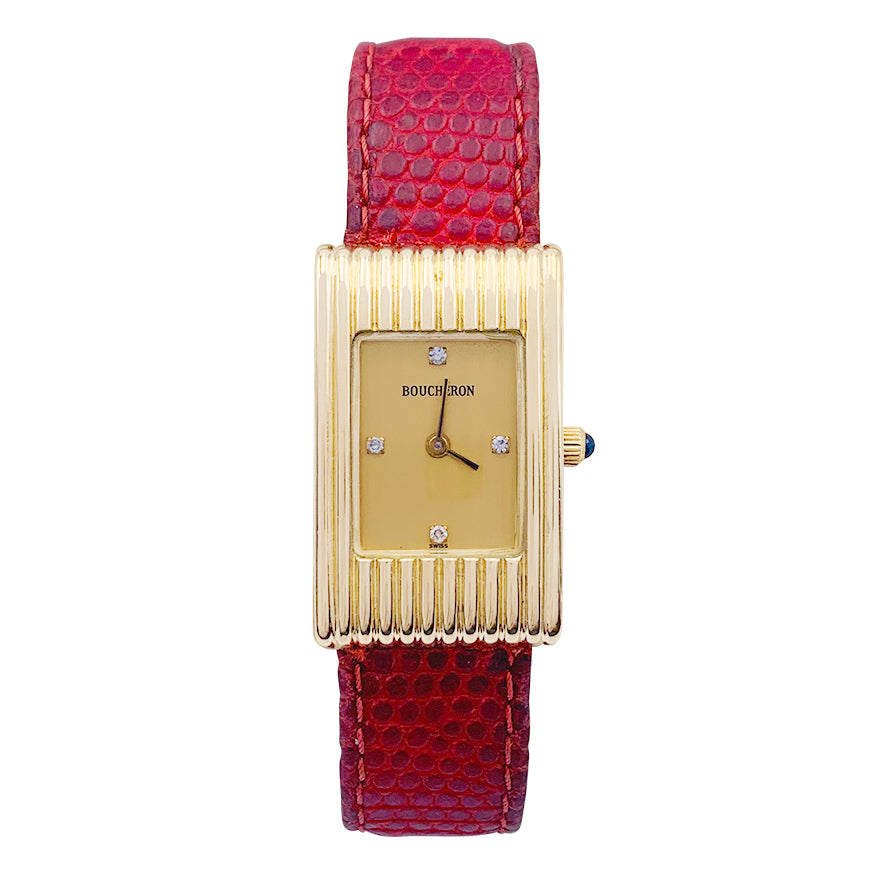 Montre Boucheron, "Reflet", or jaune, cuir.