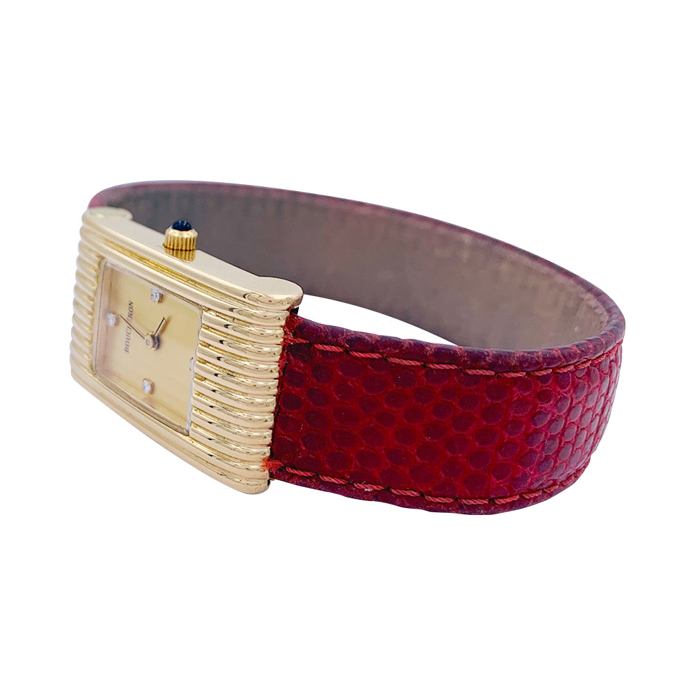 Boucheron watch, "Reflet", yellow gold, leather.