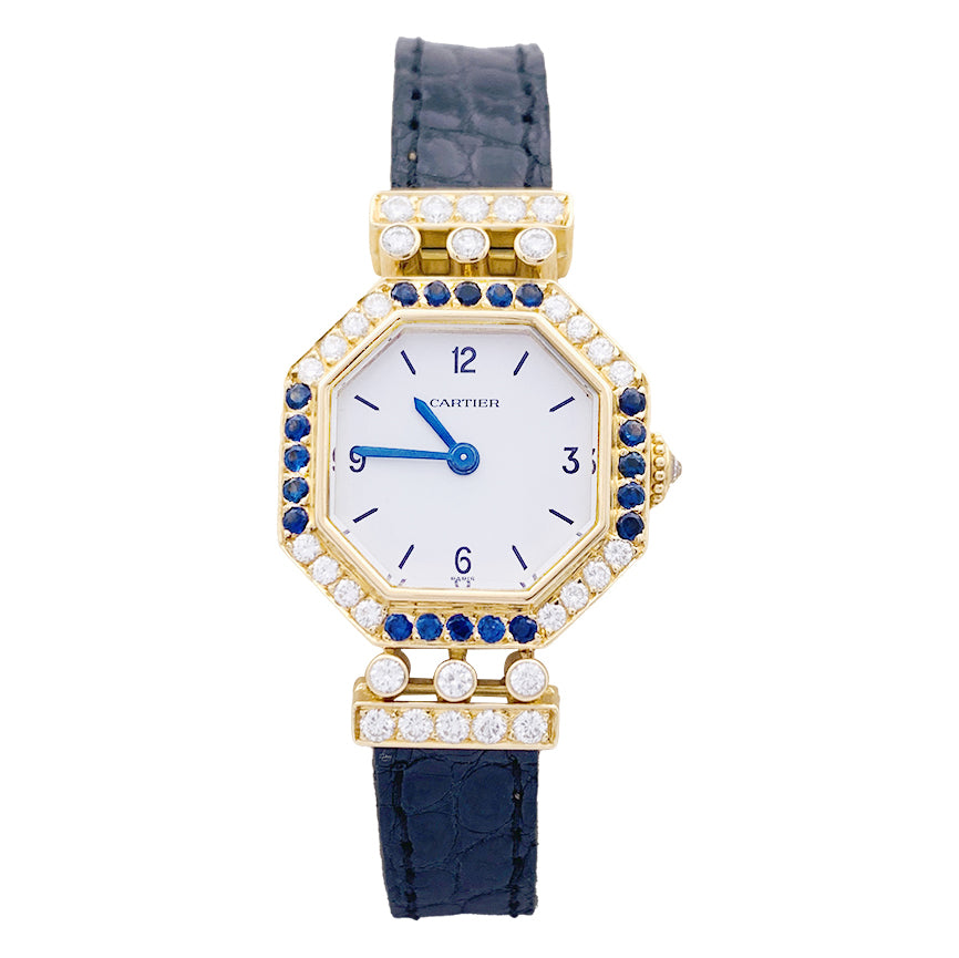 Cartier watch, "Andine", yellow gold, diamonds, sapphires.