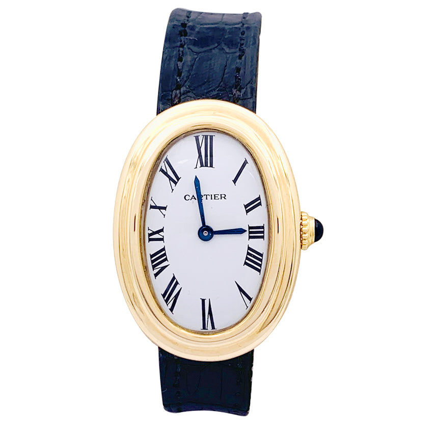 Cartier watch, "Baignoire", yellow gold, leather.