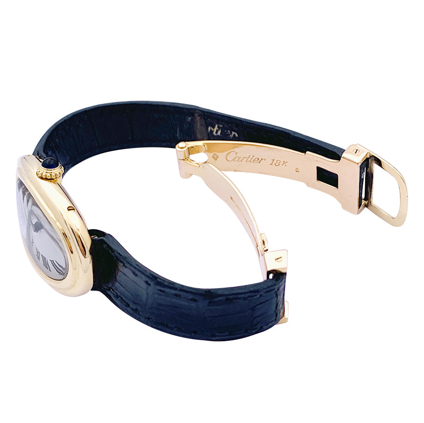 Cartier watch, "Baignoire", yellow gold, leather.